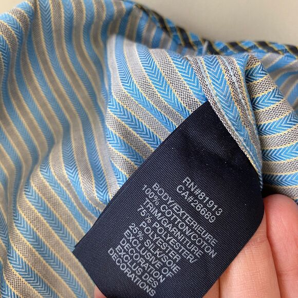 Robert Graham Button Up Shirt Men Medium Striped Blue Gray Velvet Trim Flip Cuff - Picture 14 of 16